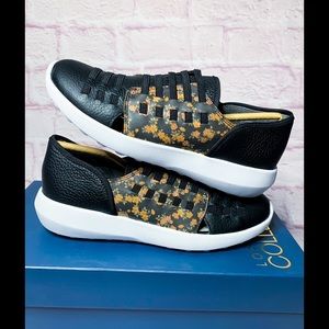 NWB Lori Goldstein Collection - Black & Floral, Leather, Slip-On Sneakers